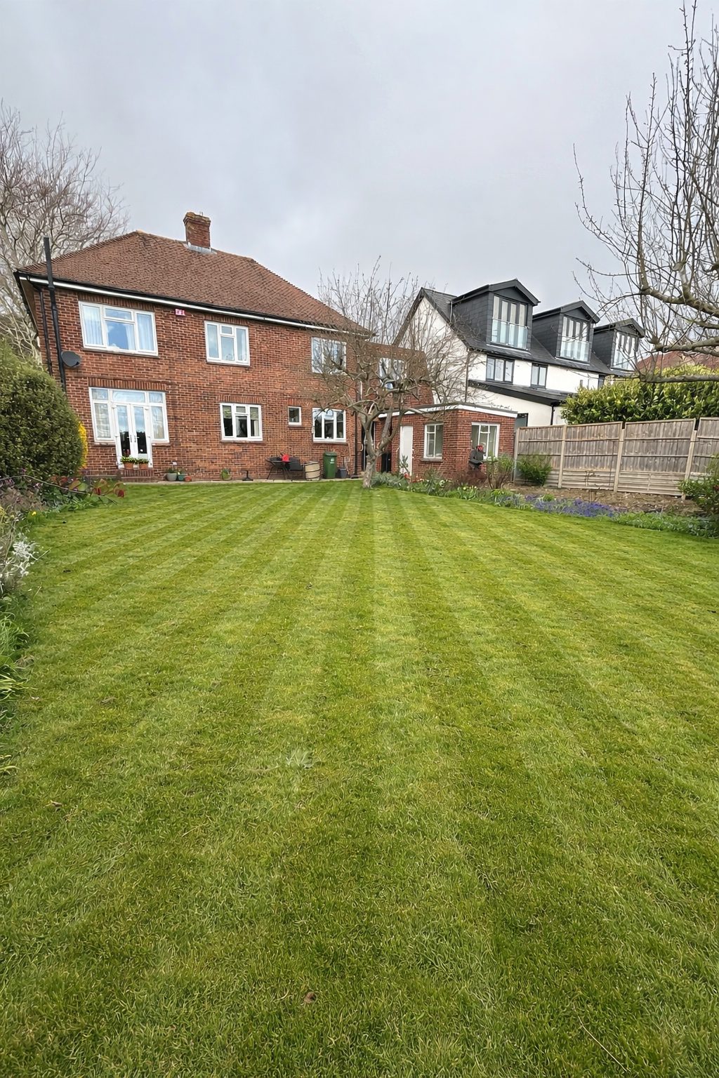 Striped lawn at residential property