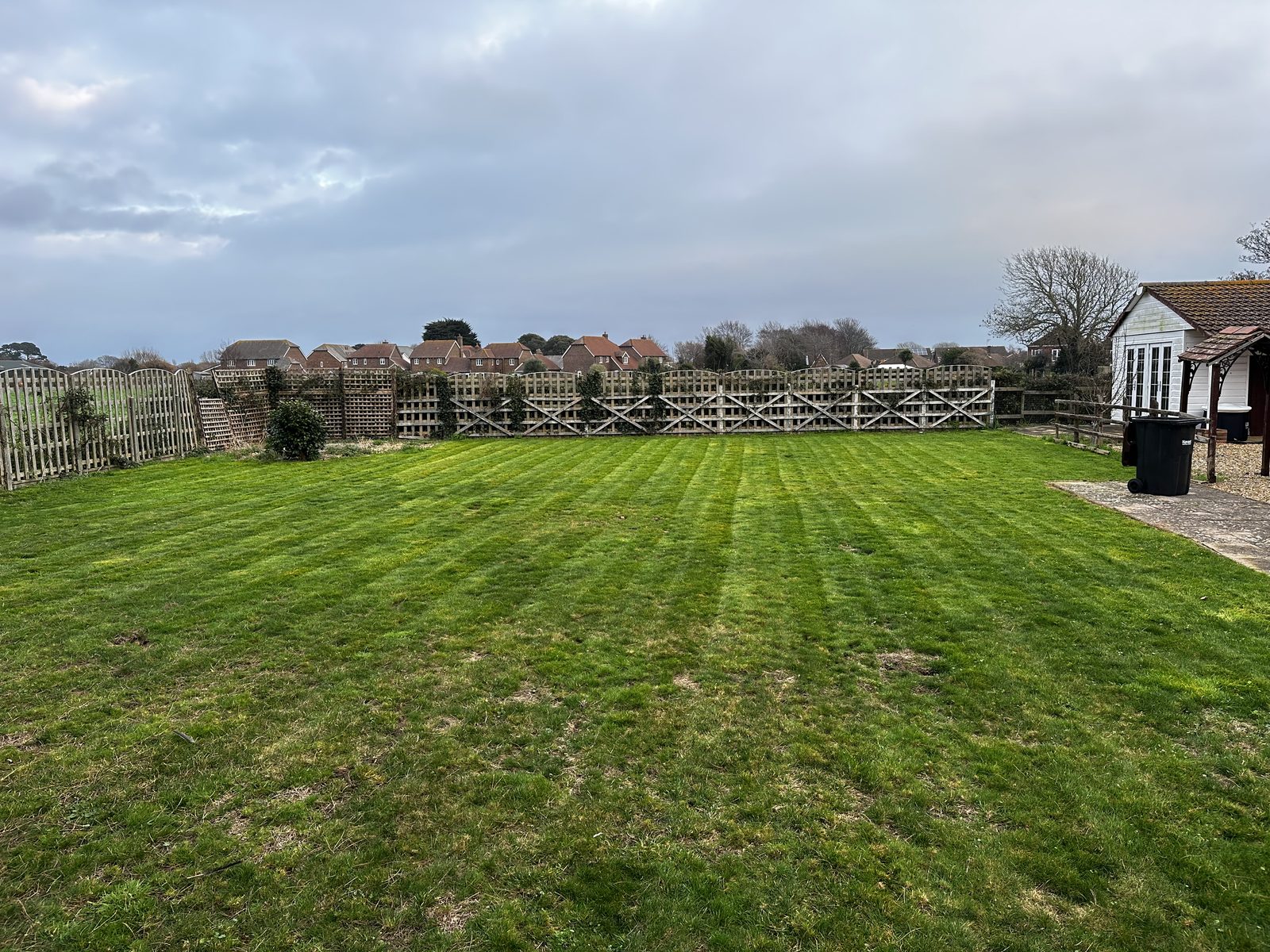 Large countryside lawn with stripes