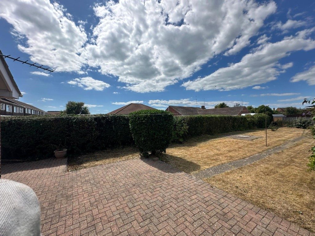 The same hedge cut flat and square, with the clippings cleared